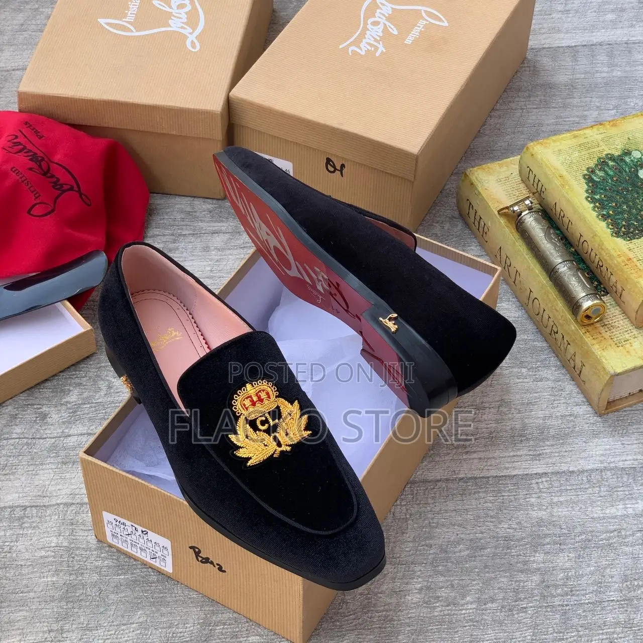 Original Christian Louboutin Logo Crest Suede Loafers Shoes
