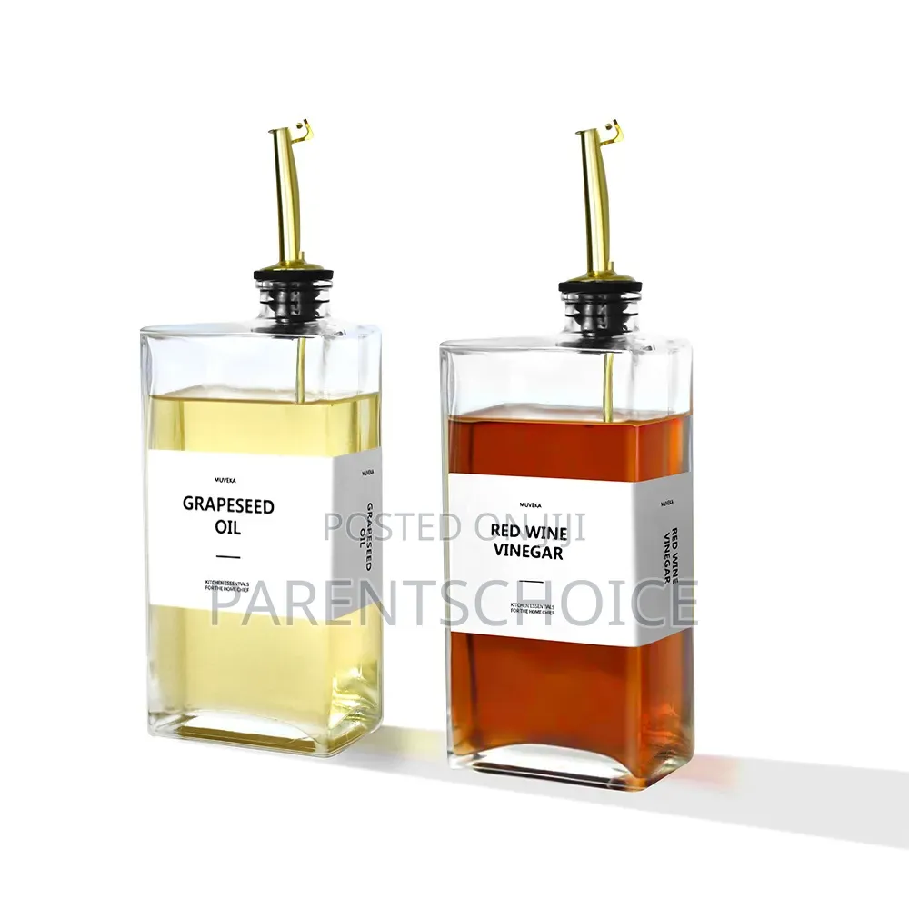 500ml Glass Oil Dispenser Bottle With Label Sticker and Funnel - 2pcs