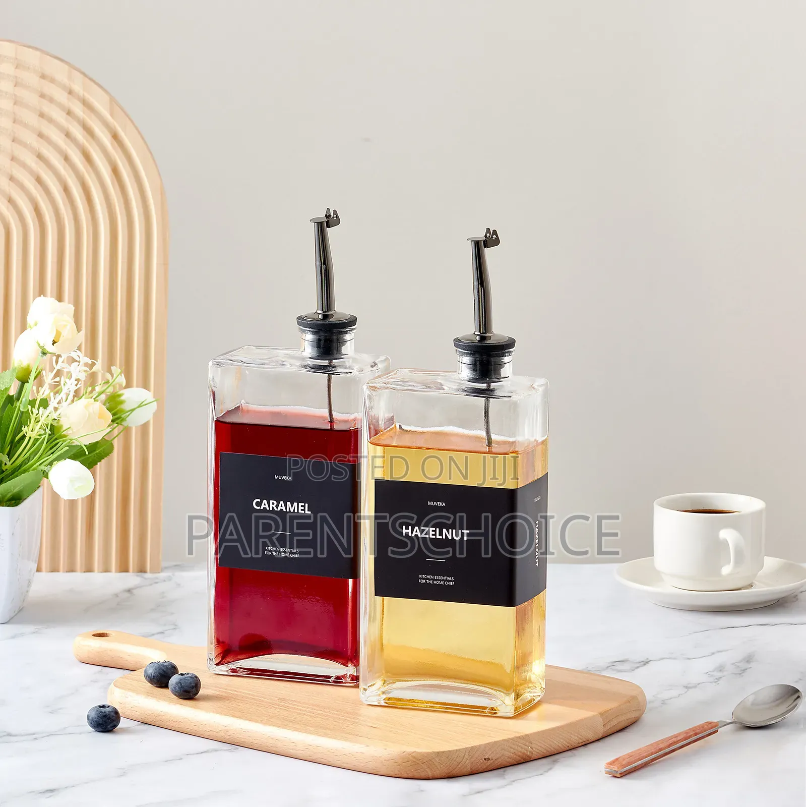 500ml Glass Oil Dispenser Bottle With Label Sticker and Funnel - 2pcs