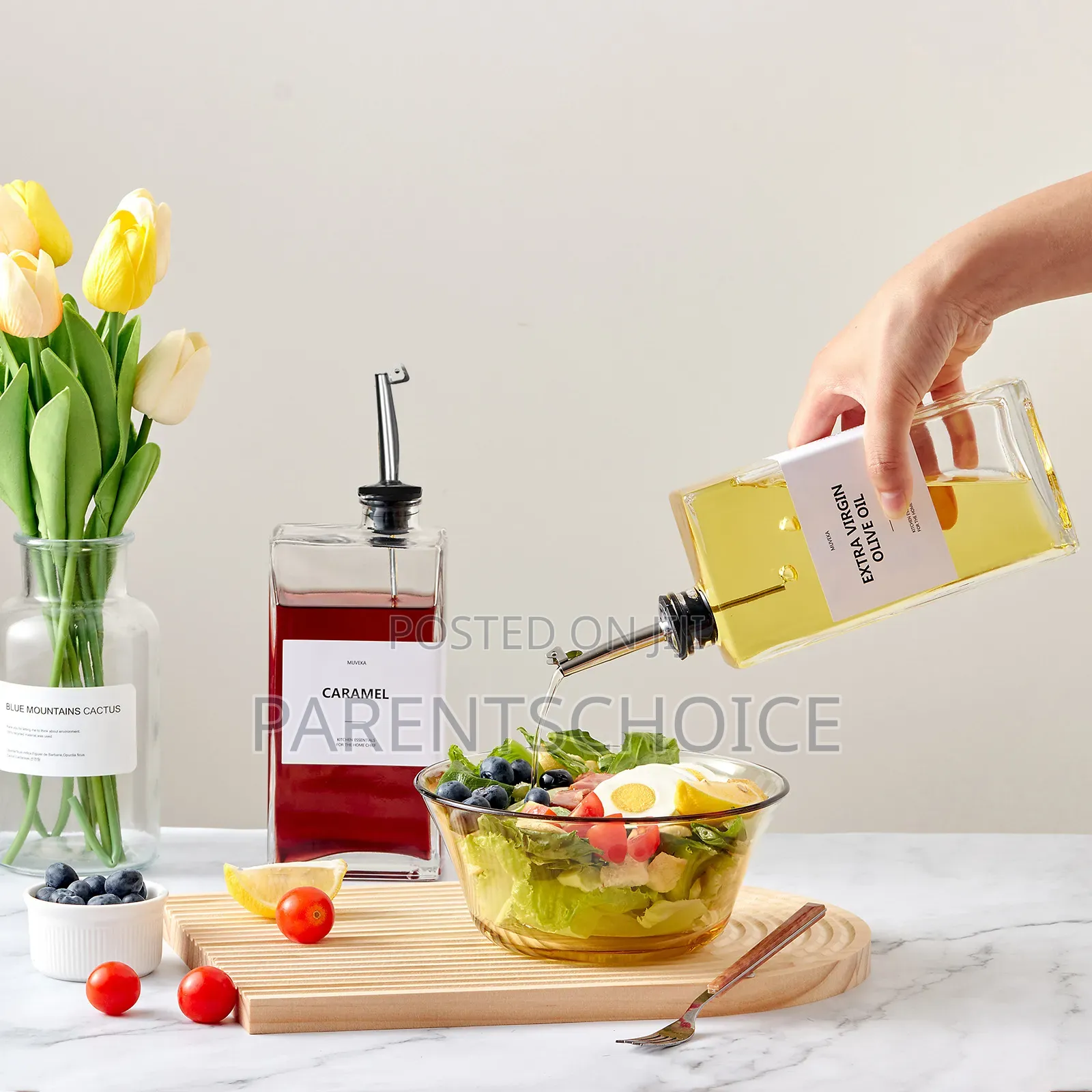 500ml Glass Oil Dispenser Bottle With Label Sticker and Funnel - 2pcs