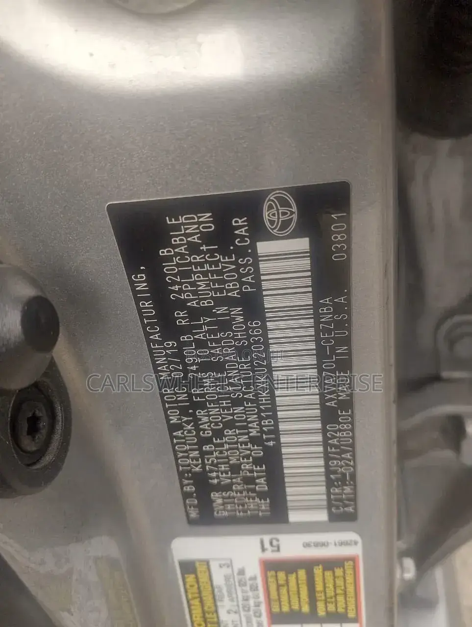 Toyota Camry LE (2.5L 4cyl 8A) 2019 Silver