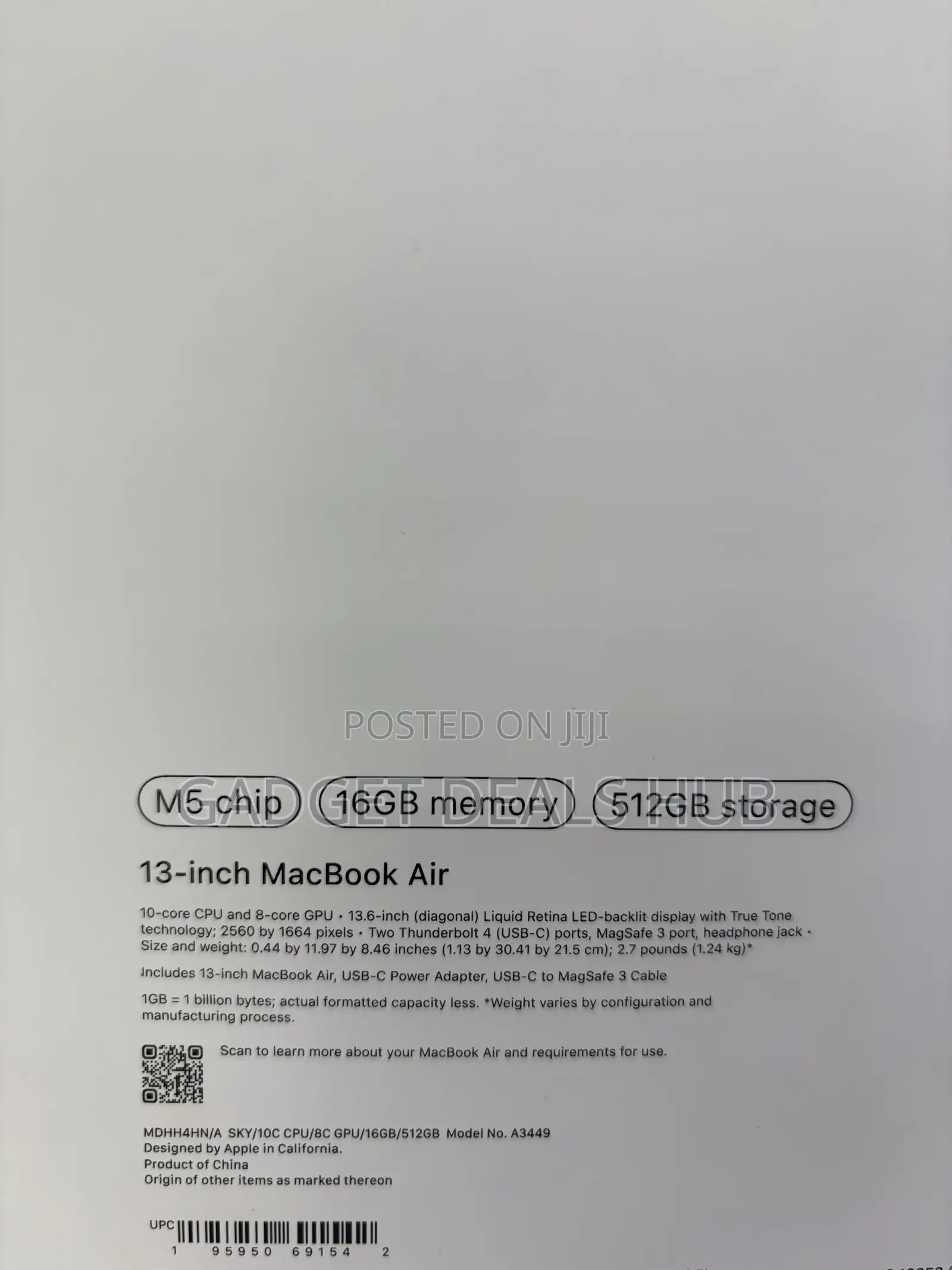 New Laptop Apple MacBook Air 2026 M5 13-inch 16GB Apple M5 SSD 512GB