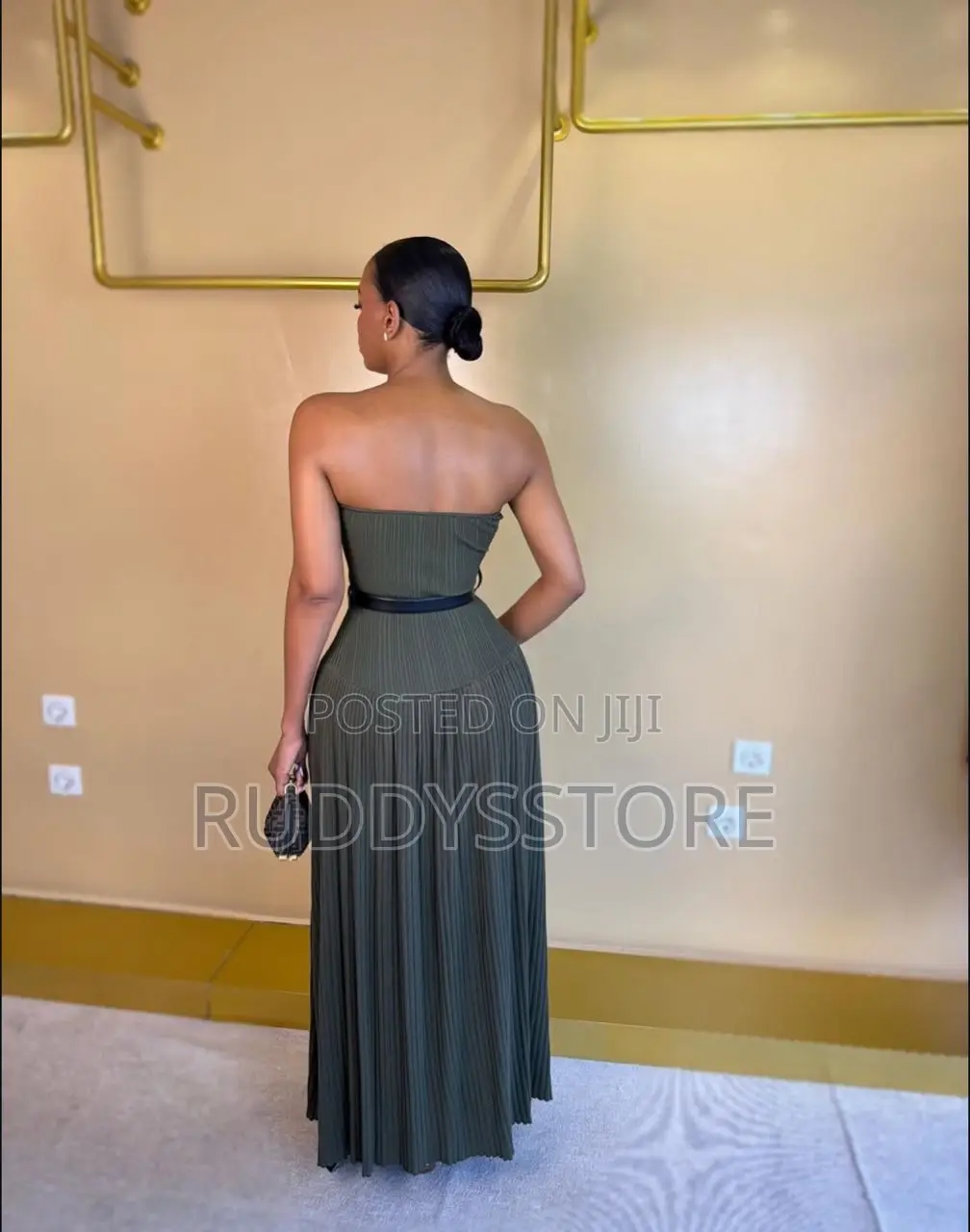 Strapless Pleated Midi Dress