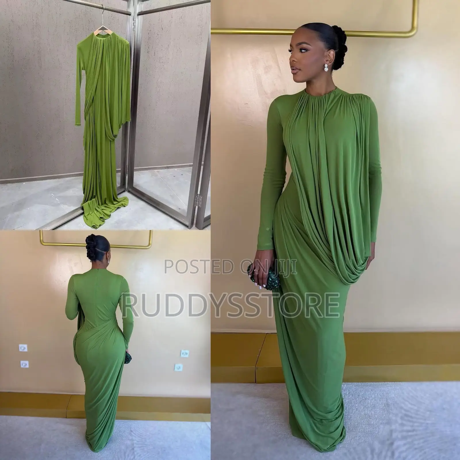 Luxury Asymmetrical Ribbon Draped Maxi Dress