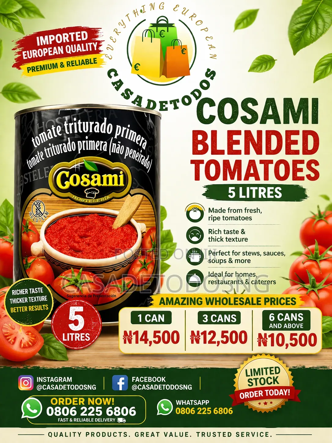 Blended/Crushed Tomatoes 5litres