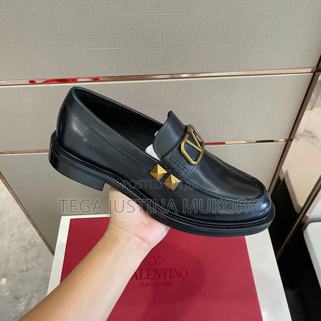 Latest Valentino Garavani Gold Iron Design Flat Shoes
