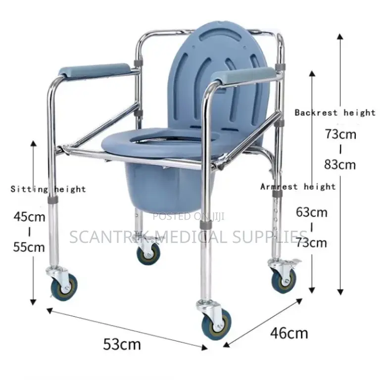 Heavy-Duty Commode Chair With Wheels for Hospital and Home Use