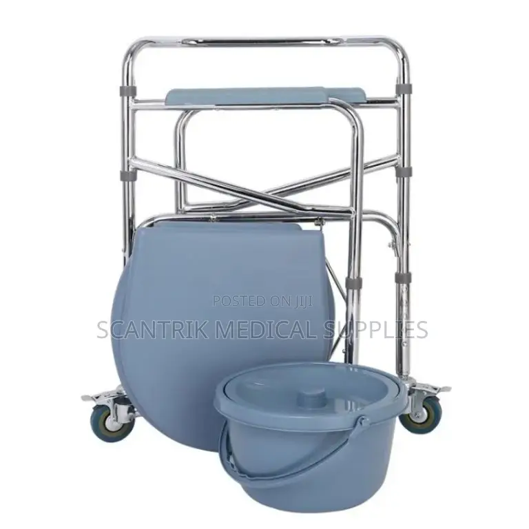 Foldable Commode Chair With Wheels for Portable Patient Care