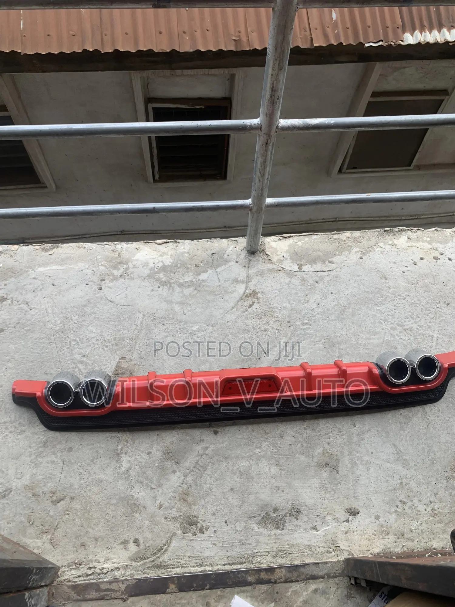 Universal Racing Style Rear Bumper Lip Diffuser - Red With Quad Tips