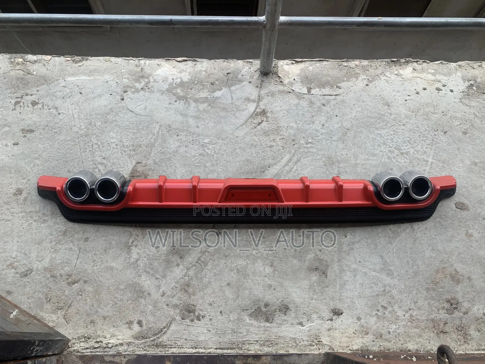 Universal Racing Style Rear Bumper Lip Diffuser - Red With Quad Tips