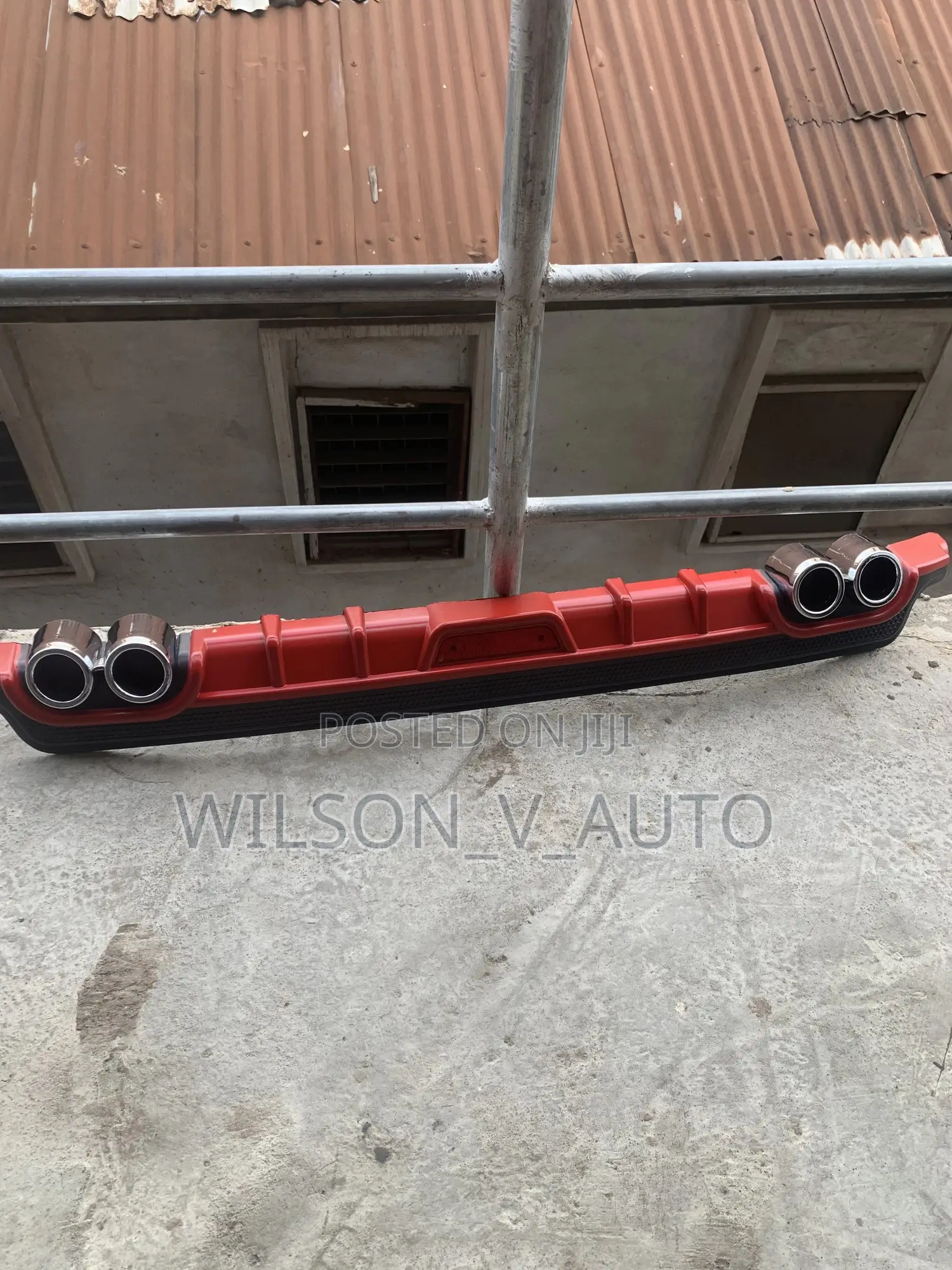 Universal Racing Style Rear Bumper Lip Diffuser - Red With Quad Tips