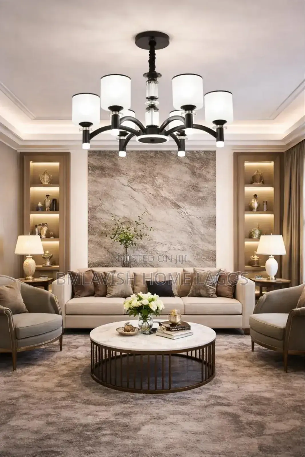 Nordic-Style Black Chandelier With White Drum Shades