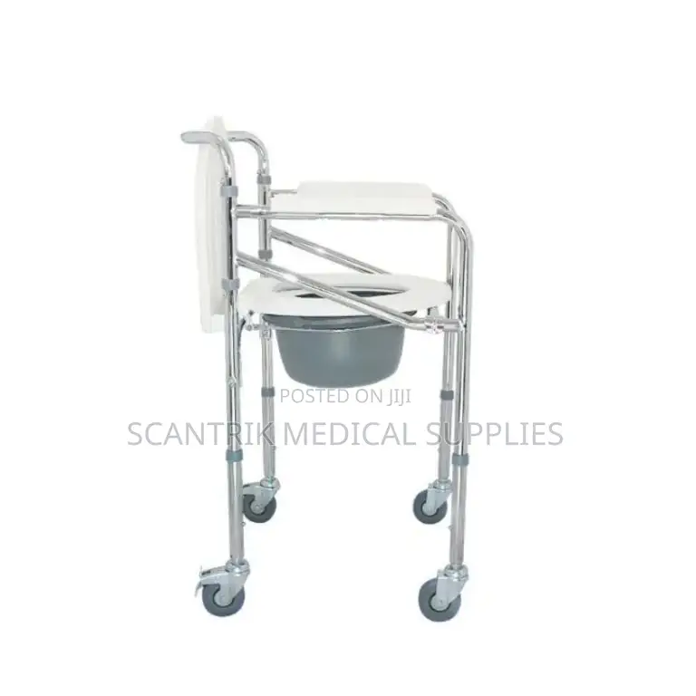 Adjustable Height Commode Chair With Wheels for Elderly Care