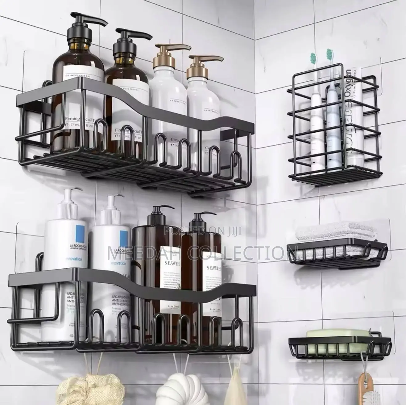 No Punching Wall Mounted 5 in 1 Bathroom Triangle Wall Storage Rack