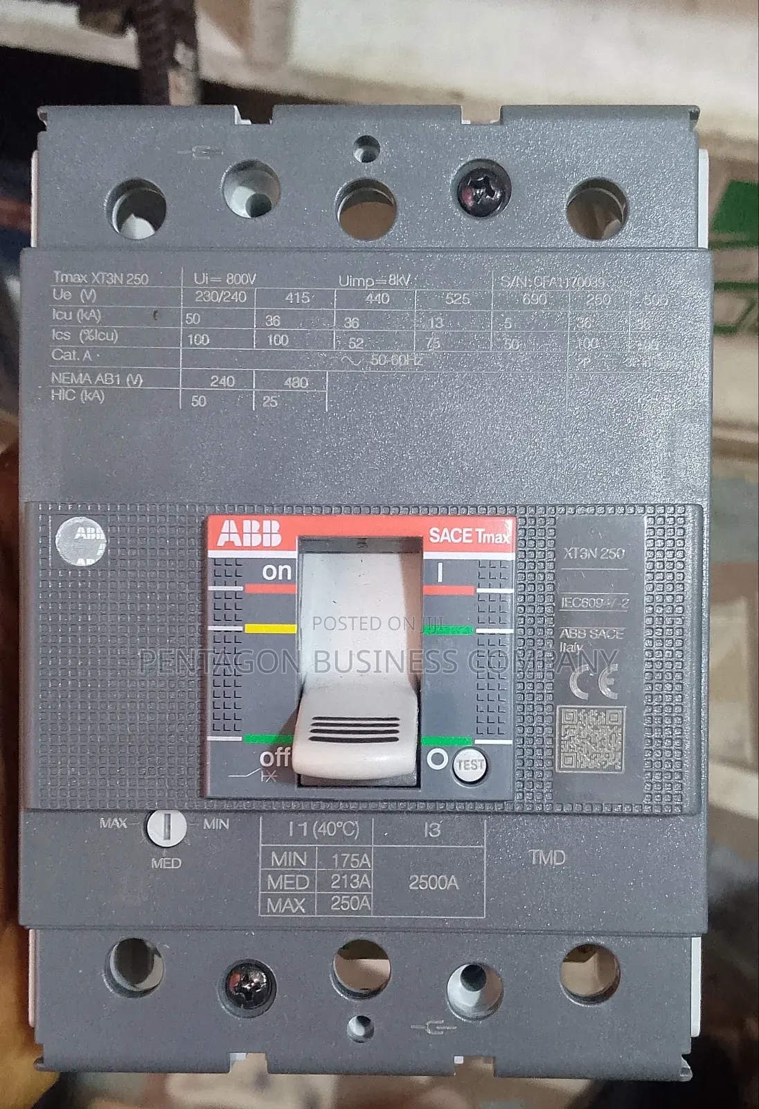 Original 250a 3pole Abb Tmax McCb.