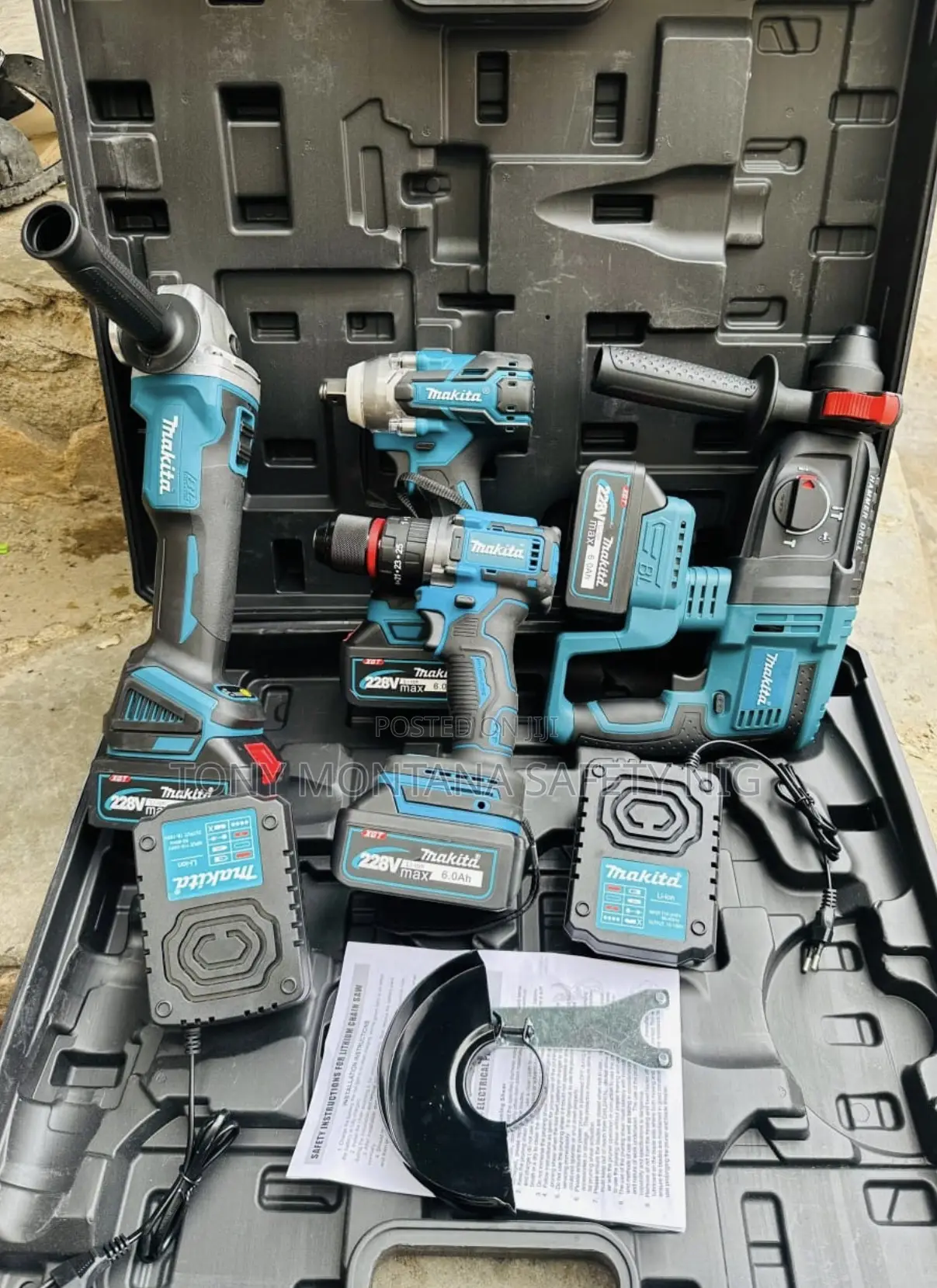 4-in-1 Cordless Power Tool Combo Kit - 4 Batteries + 2 Fast Chargers