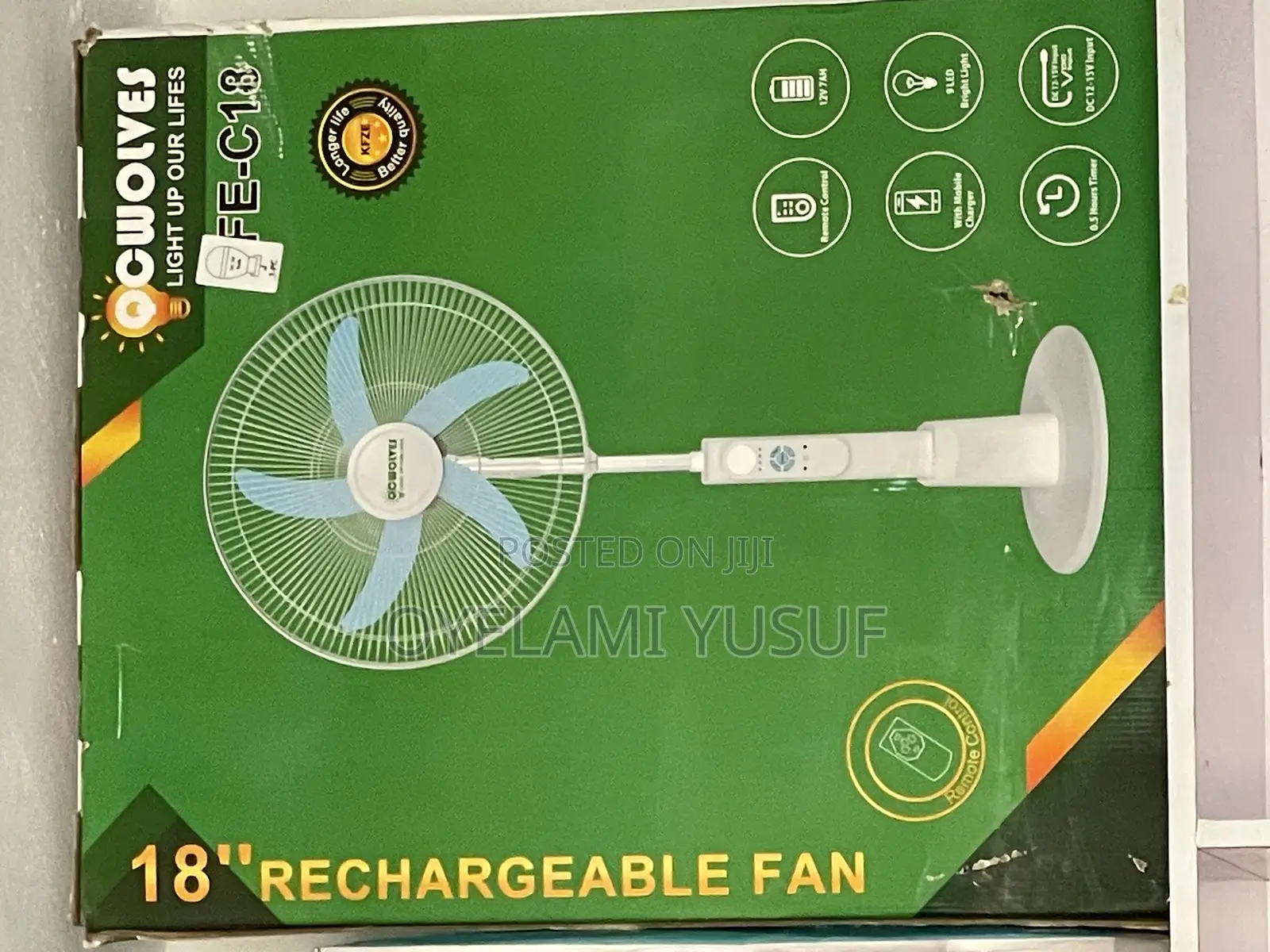 18inches Solar Rechargeable Fan , 12v7ah