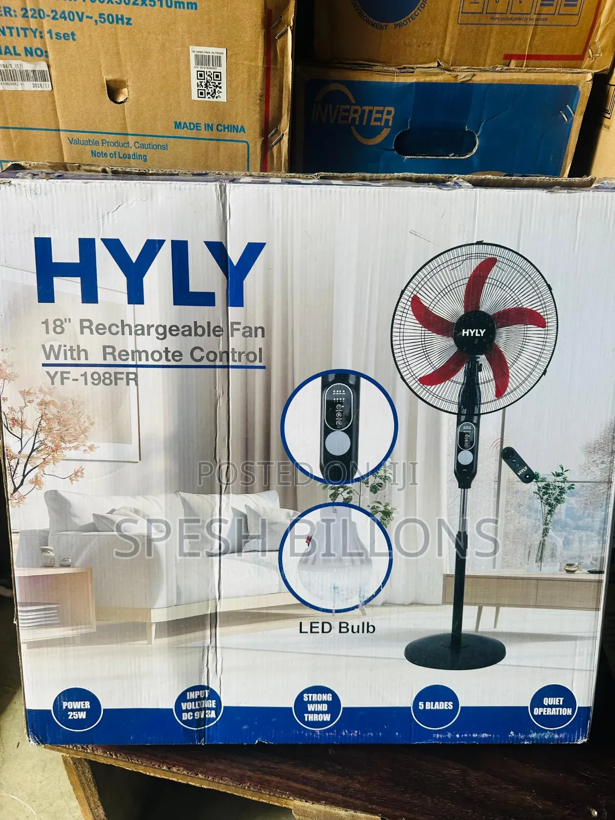 Hyly 18" Rechargeable Fan With Bulb Remote, Can Serve as Power Bank