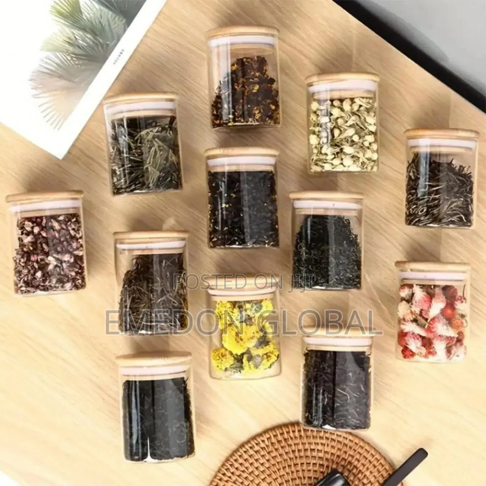 12pcs Set Glass Storage Jar With Sealed Bamboo Lid