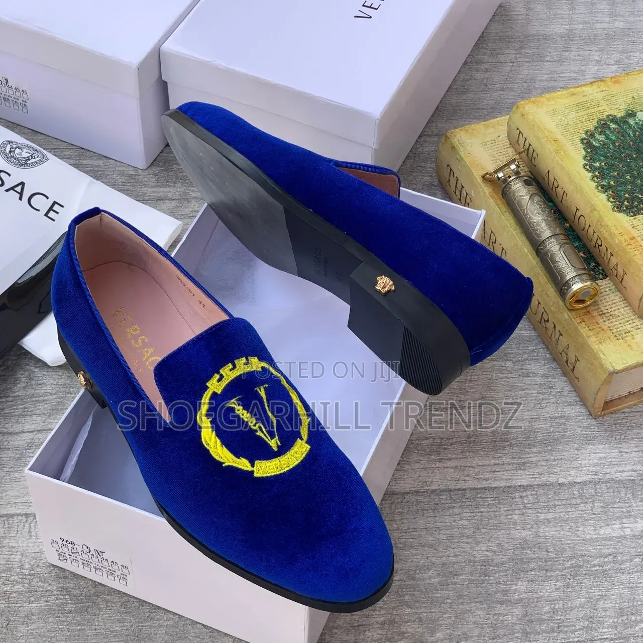 Versace Velvet Suede Loafers Shoes Black and Blue