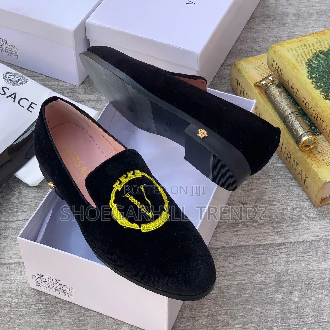 Versace Velvet Suede Loafers Shoes Black and Blue