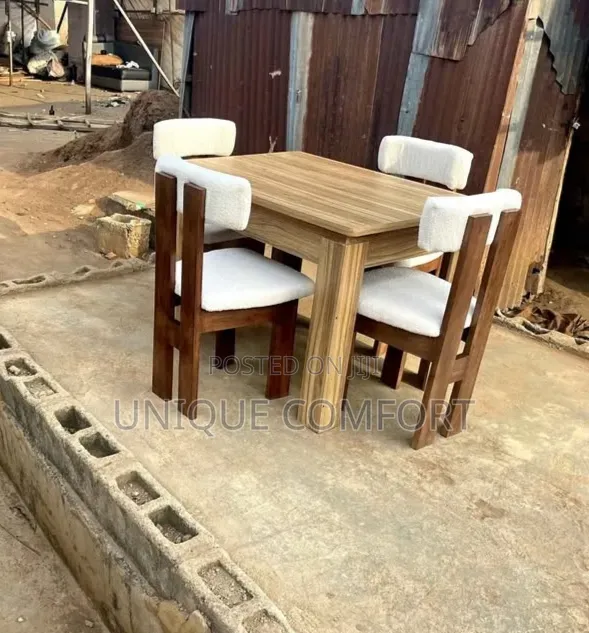 Brand New 4 Seaters HDF Table With Boucle Chairs Dining Set