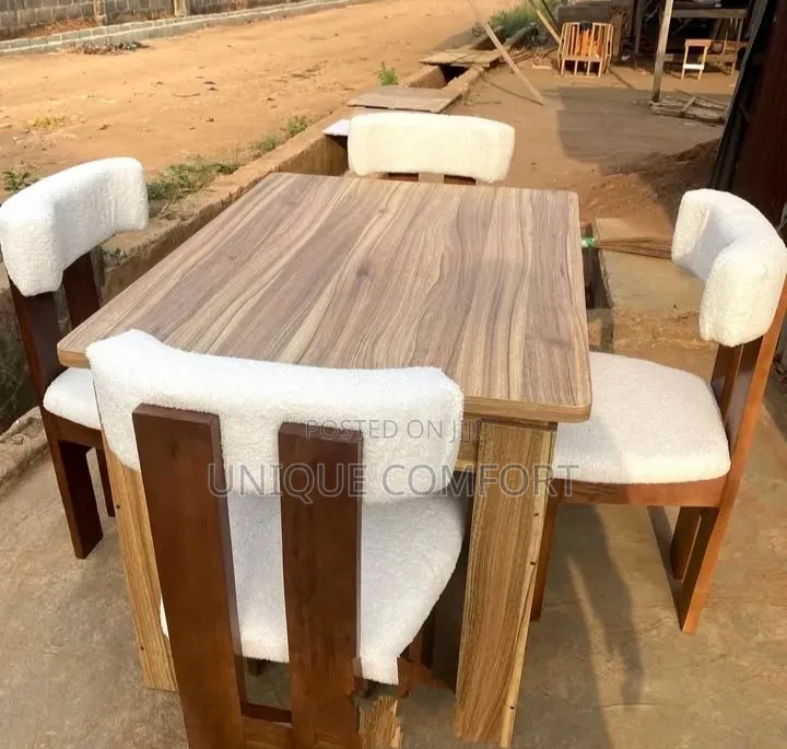 Brand New 4 Seaters HDF Table With Boucle Chairs Dining Set
