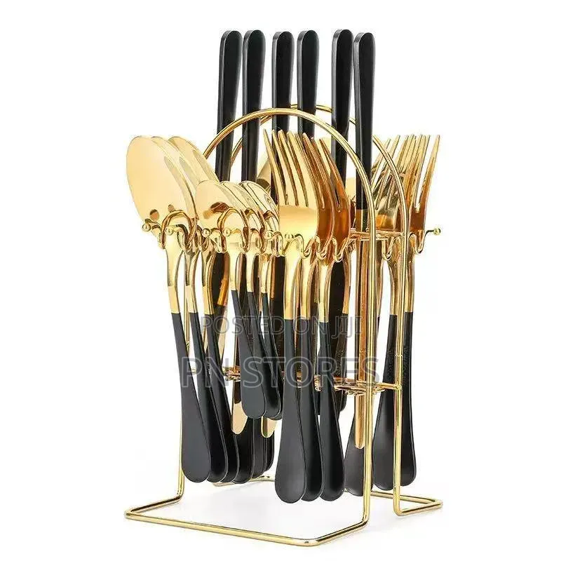 Golden Spoon 24 Pieces Gold Cutlery Set With Stand