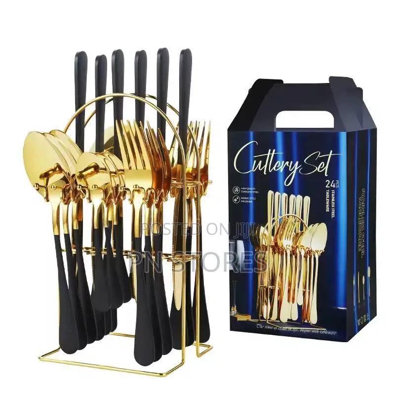 Golden Spoon 24 Pieces Gold Cutlery Set With Stand