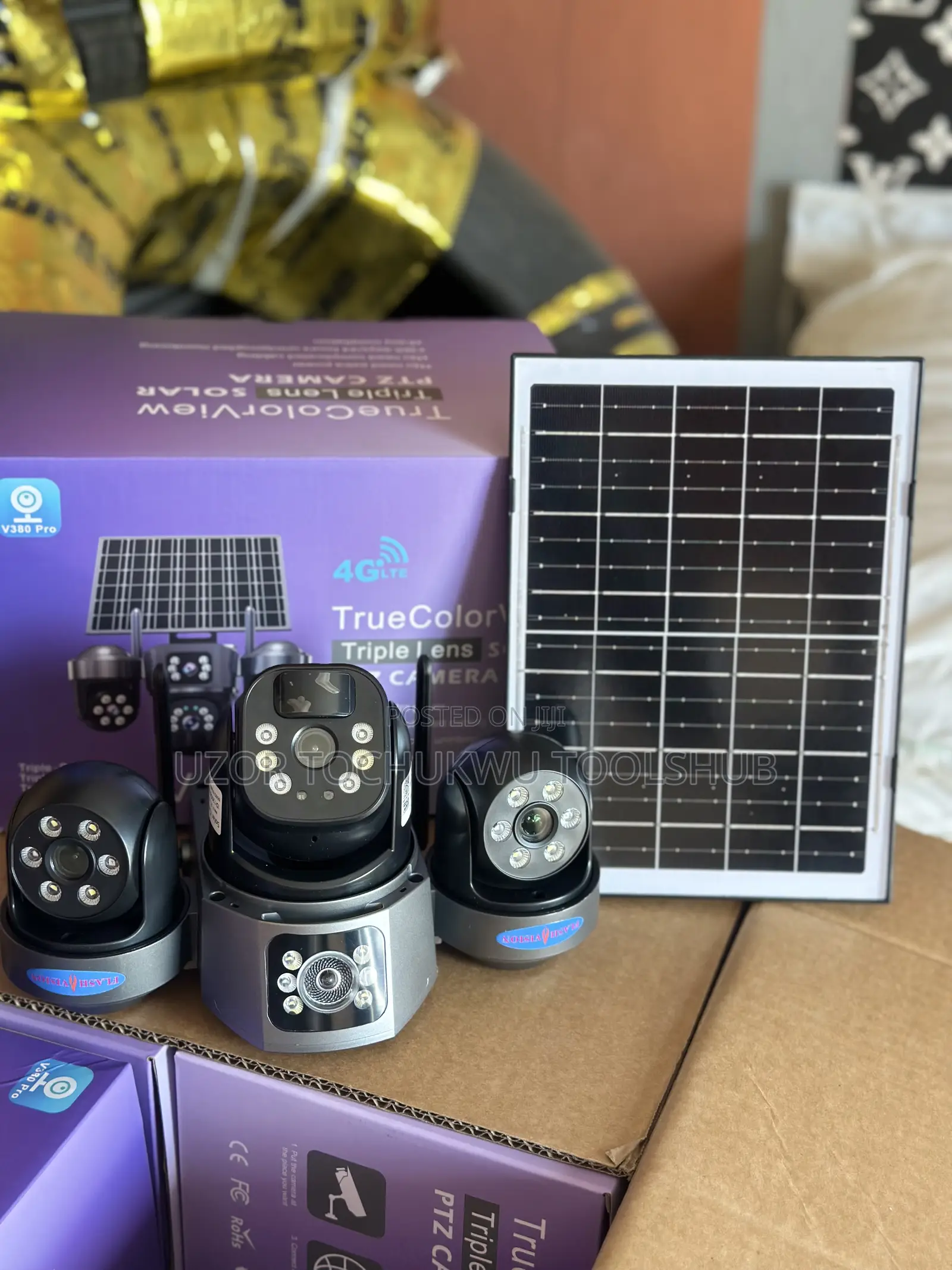 4g Lte Solar CCTV Camera Triple Lens PTZ 360° Outdoor Security Camera