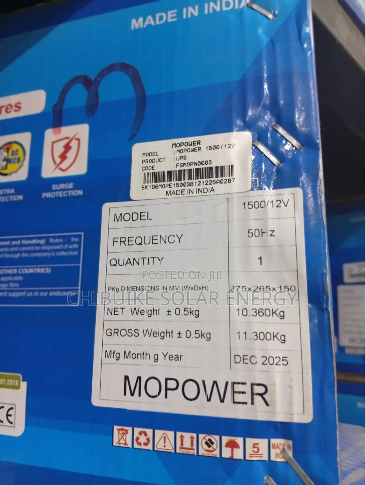 Mopower Solar Inverter 1.5kva/12v