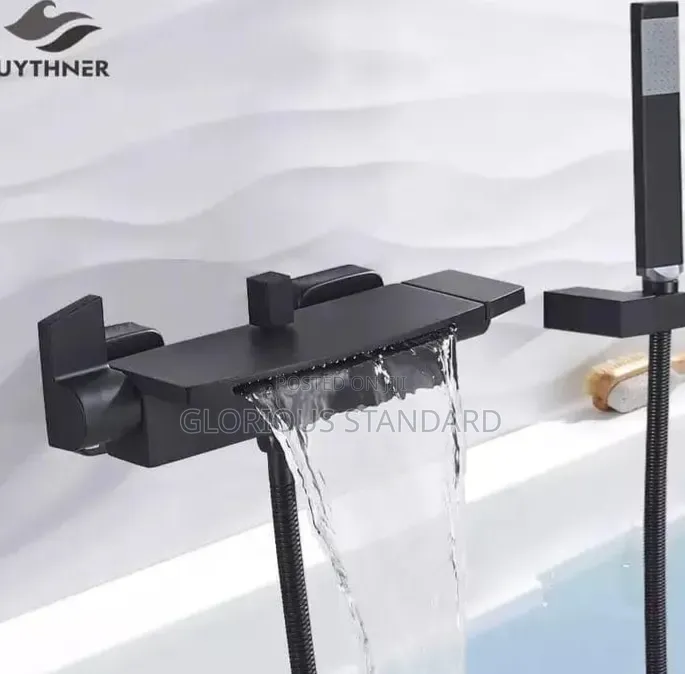 Center Wide Conduit Bath Mixer Black and Chrome