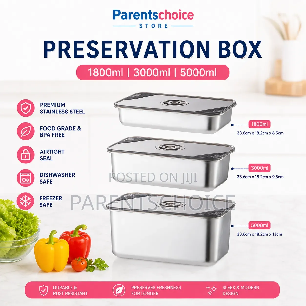 3 PCS Stainless Steel Sealed Containers Multi-Purpose Preservation Box
