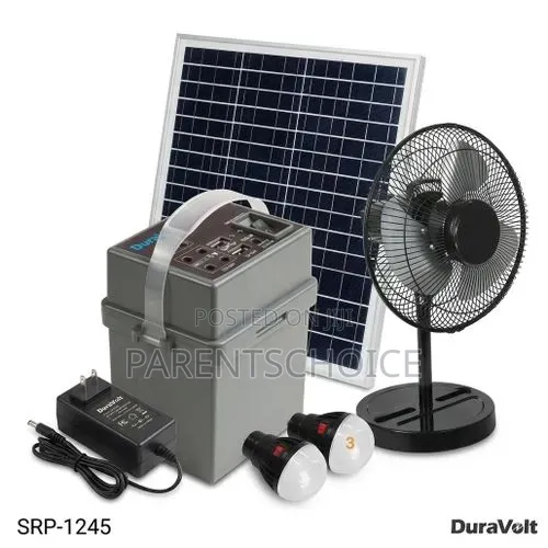 Duravolt 5-in-1 Solar Power Rechargeable Pack + 12" Dc Table Fan