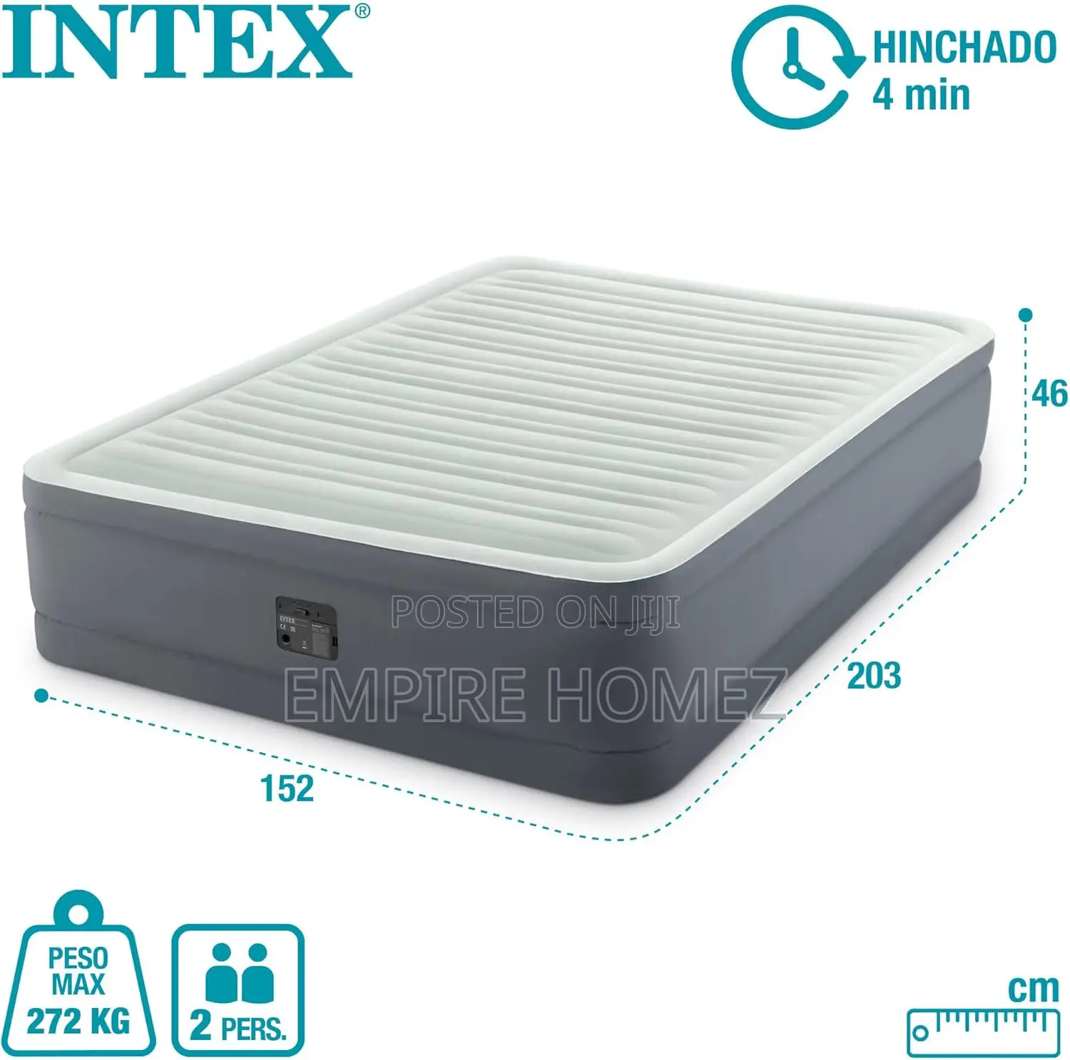 Inflatable Double Elevated Mattress 152 X 203 X 46 Cm