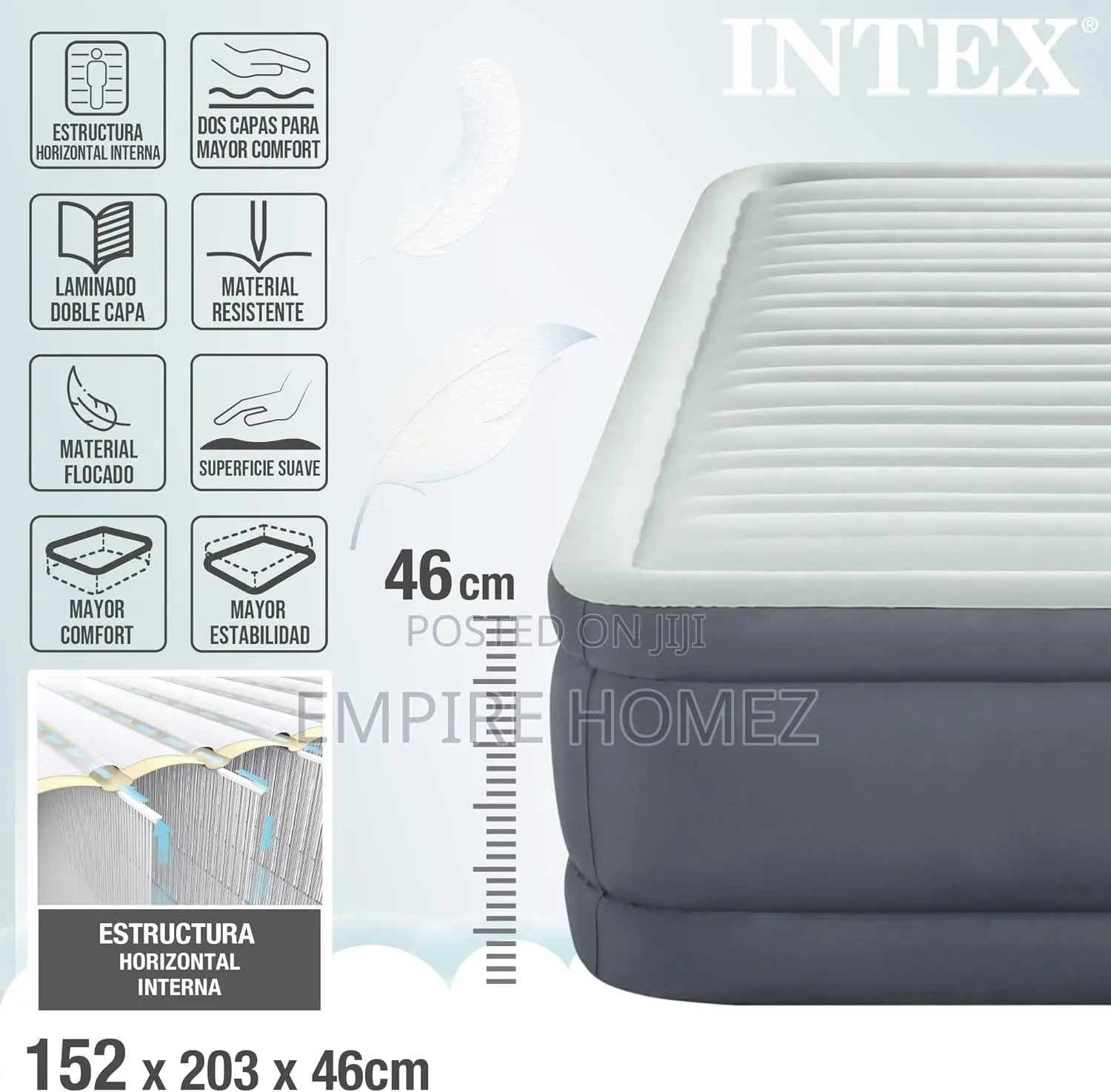 Inflatable Double Elevated Mattress 152 X 203 X 46 Cm