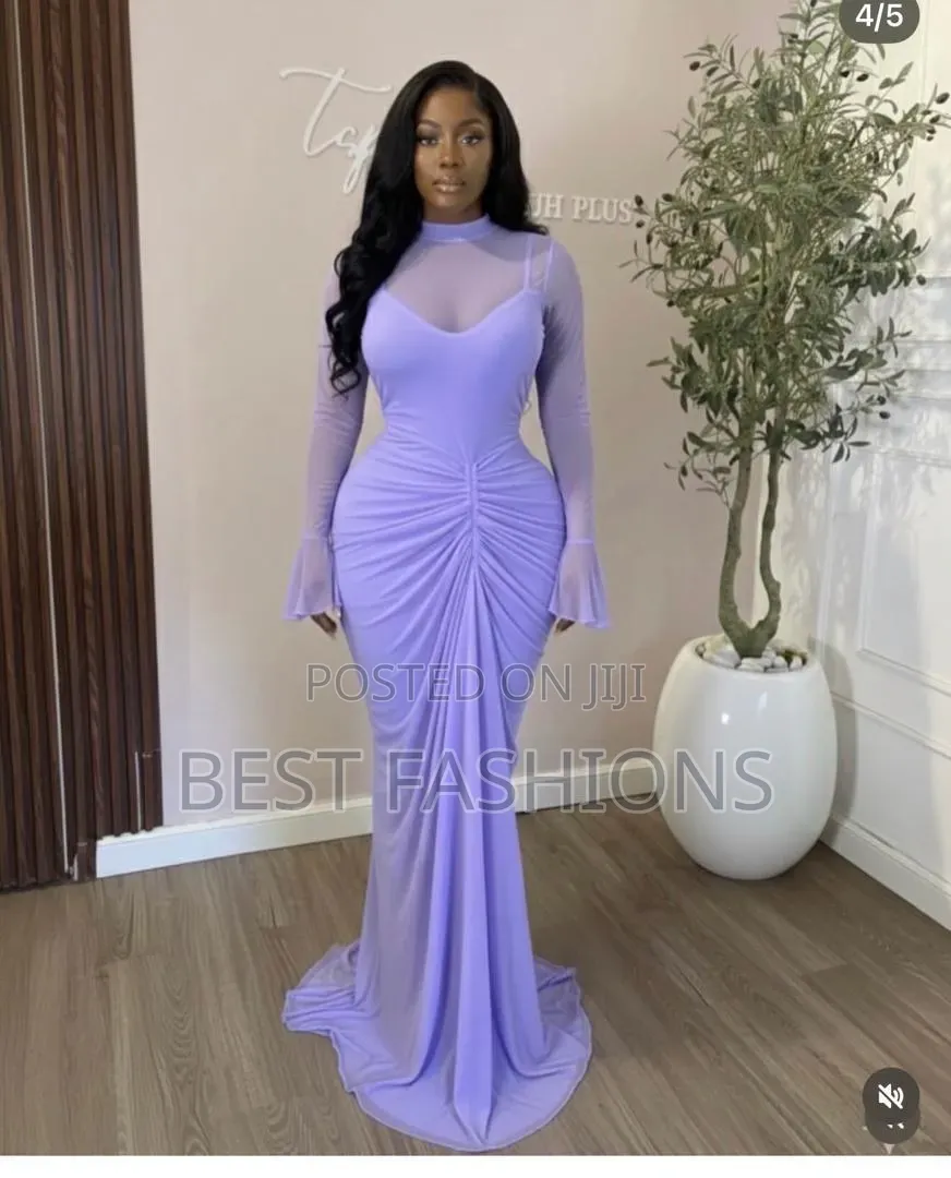 White Long Bodycon Lilac Dinner Gown