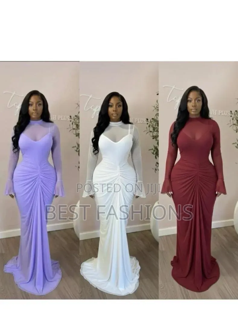 White Long Bodycon Lilac Dinner Gown