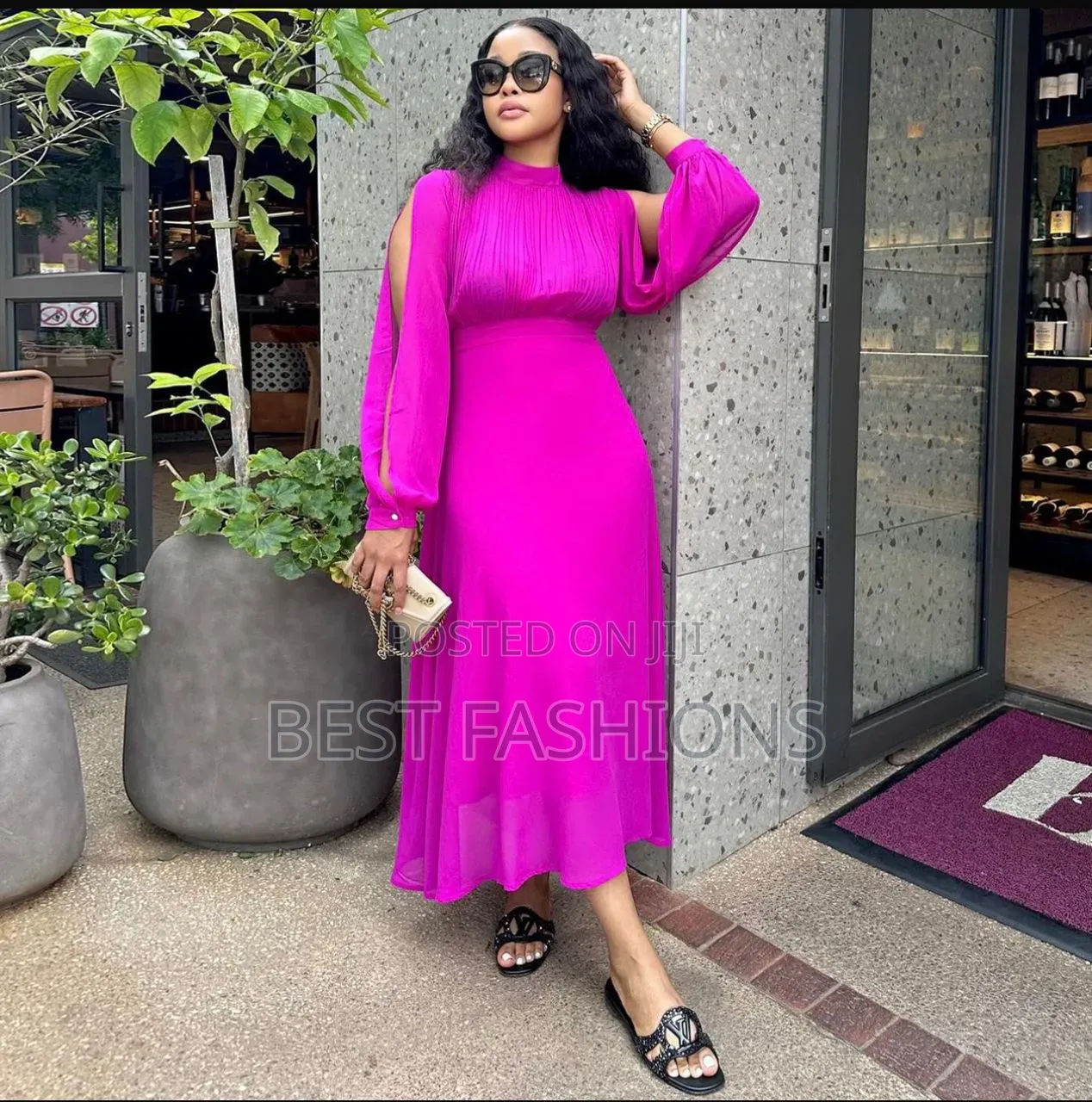 Pink Chiffon Pleats Gown