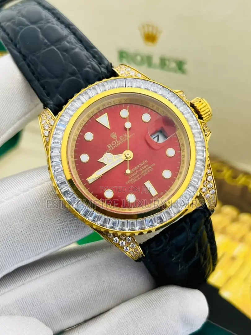 High Quality Luxury Rolex Stones Leather Wristwatch