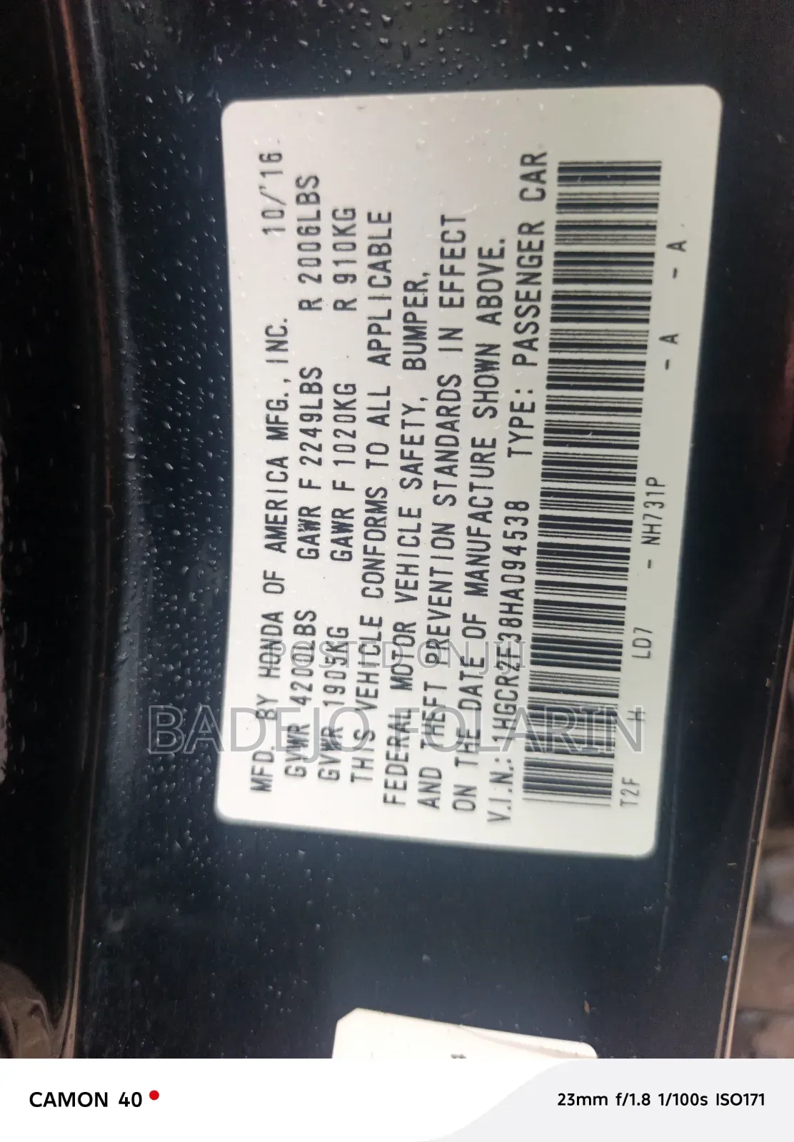 Honda Accord EX-L 4dr Sedan FWD (2.4L 4cyl 2A) 2017 Black