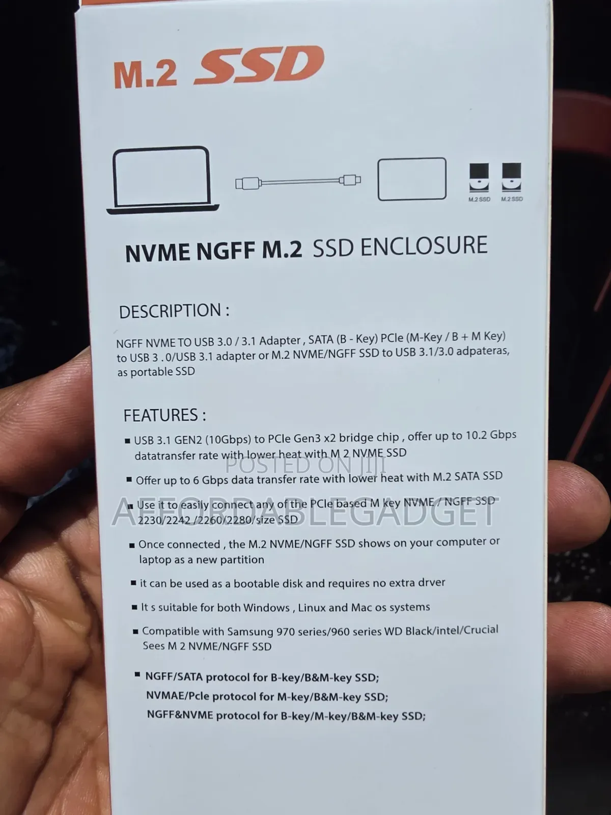 Usb3.2 Gen 2 to M.2 NGFF Nvme(2 in 1) Enclosure Casing