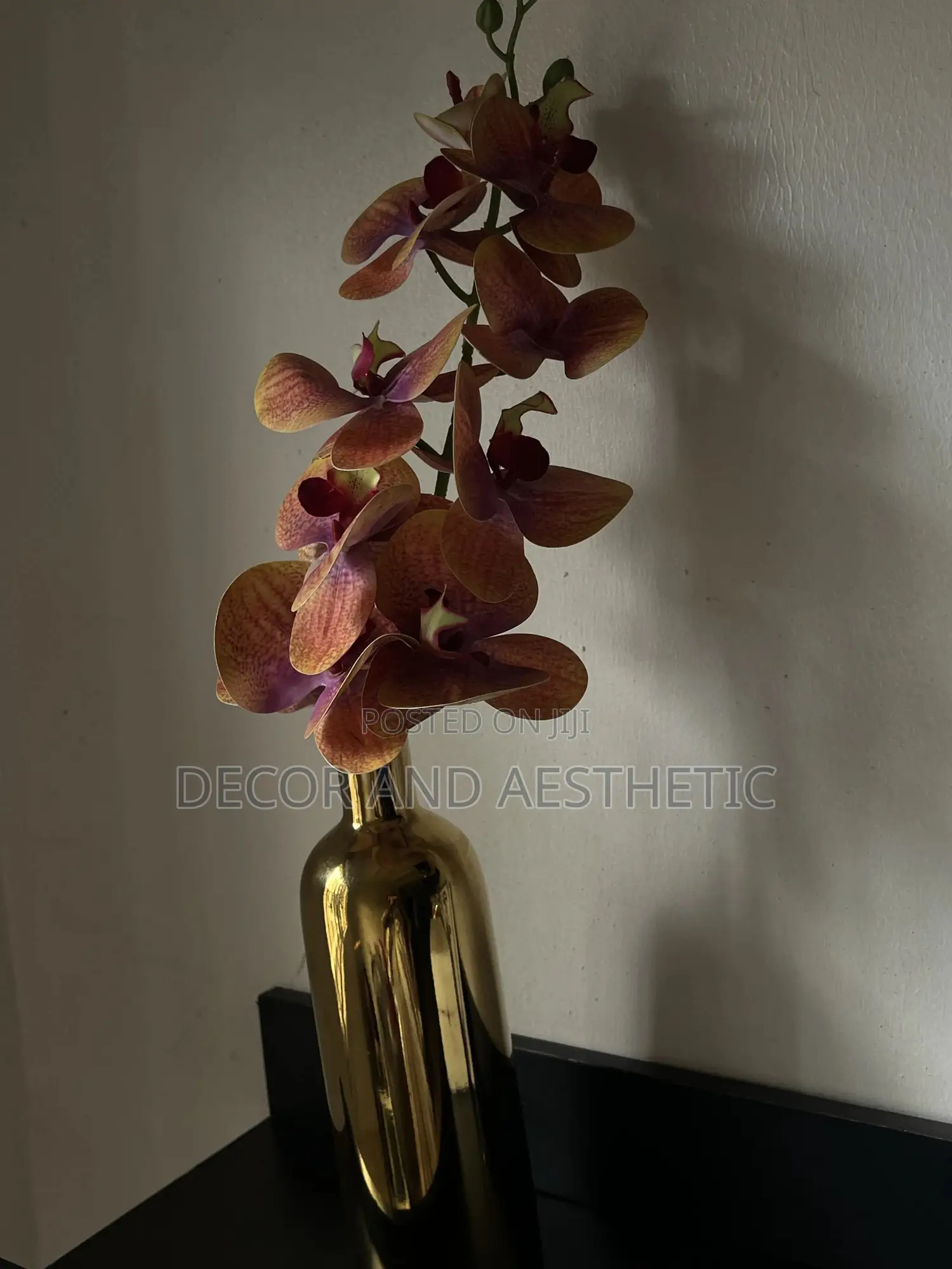 Gold Flower Vase(Gold Bottle)+Orchid Flower.