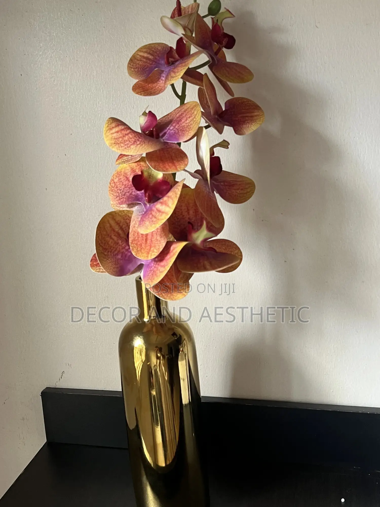 Gold Flower Vase(Gold Bottle)+Orchid Flower.