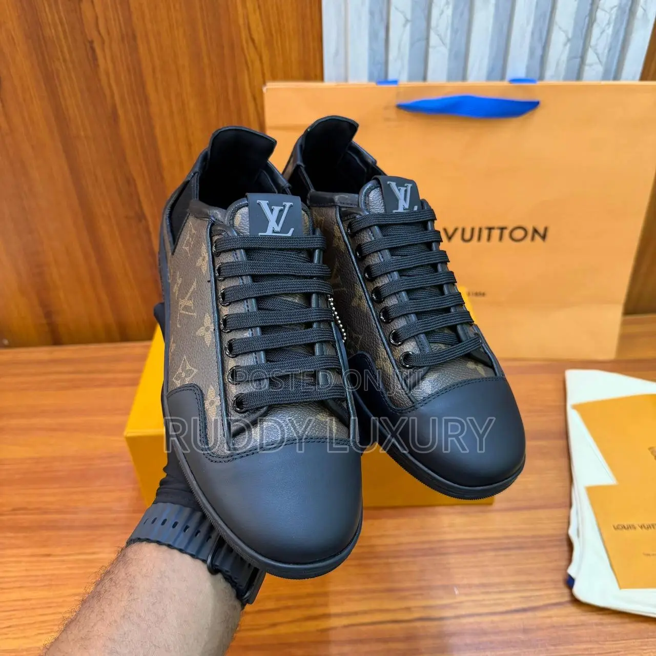 Louis Vuitton Slalom Low Top Monogram Sneakers.