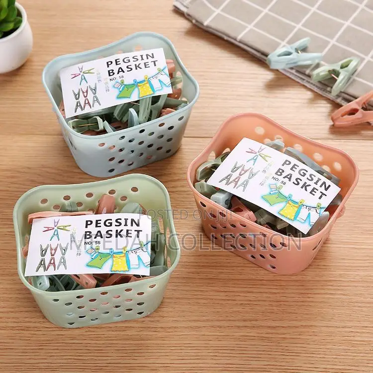 30-Piece Colorful Laundry Pegs With Storage Basket