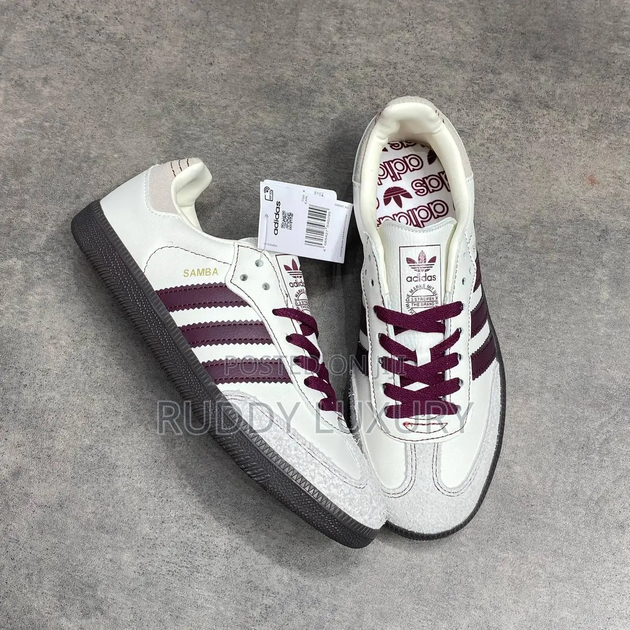 Adidas Og Samba Wonder White Maroon Sneakers/ Buy One Get a Free Sock