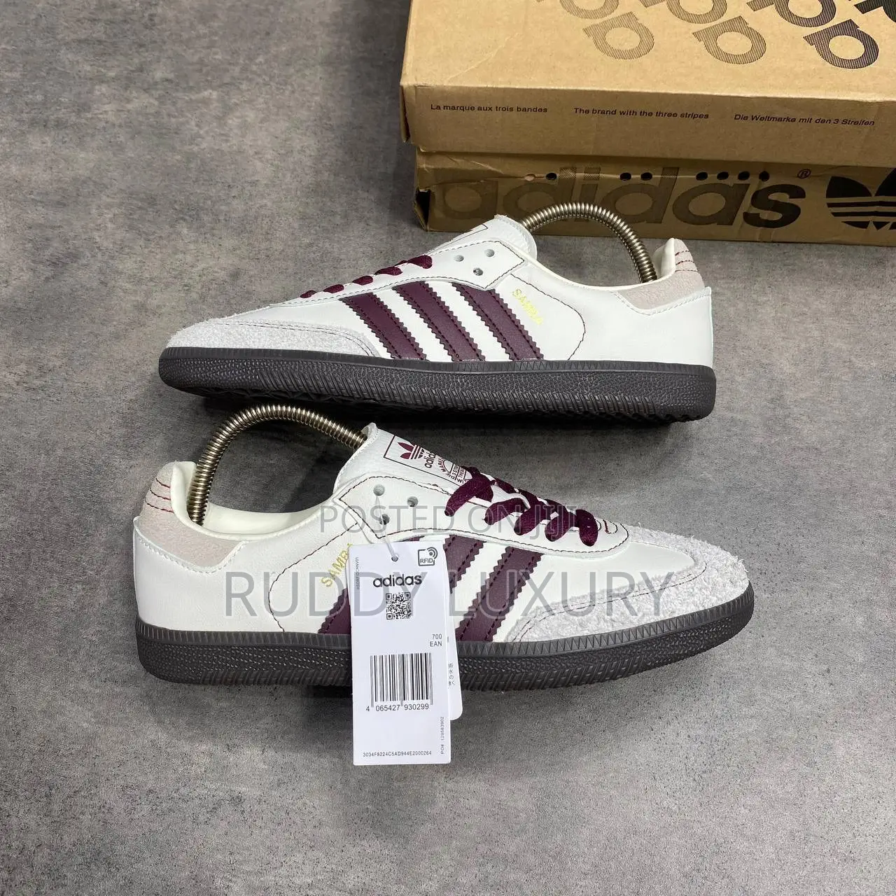 Adidas Og Samba Wonder White Maroon Sneakers/ Buy One Get a Free Sock