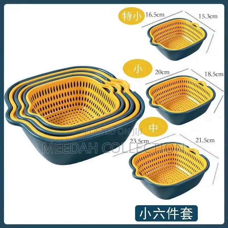 6-Piece Double-Layer Vegetable Washing and Draining Basket Set