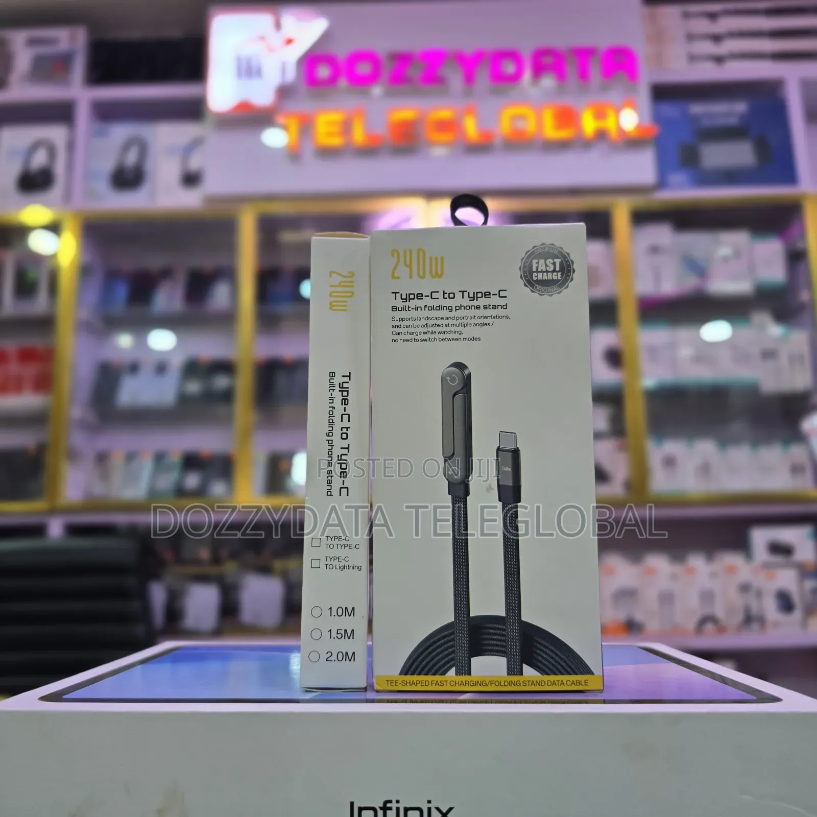 Tee Shaped 240w Type C to Type C Built in Folding Phone Stand